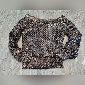 Vintage Harry Acton for Party Collectible Black Gold Sequin Knit Top Medium 80s